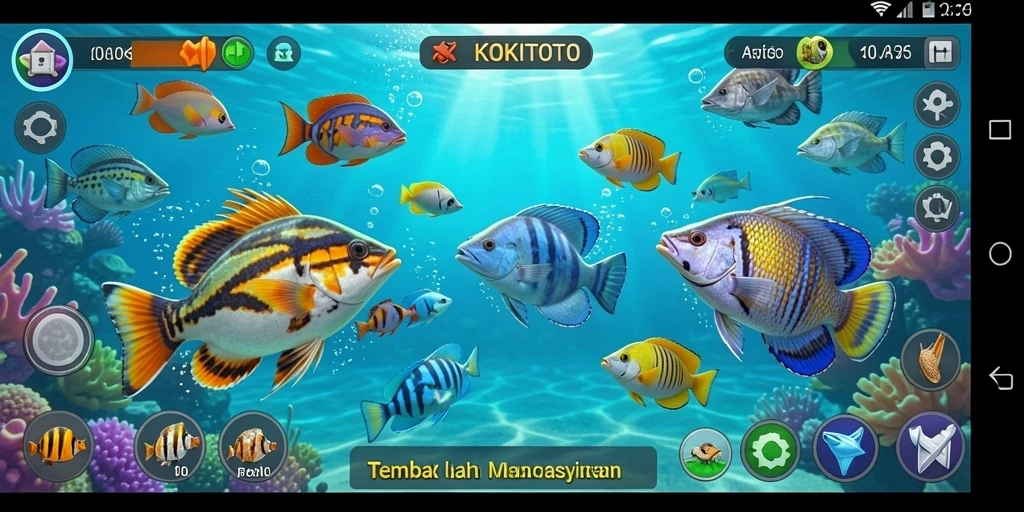 Tampilan gameplay seru dalam KOKITOTO saat menembak ikan.