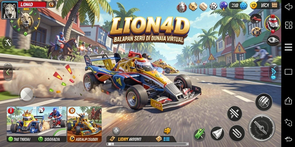 Gameplay LION4D menampilkan balapan seru yang mendebarkan.
