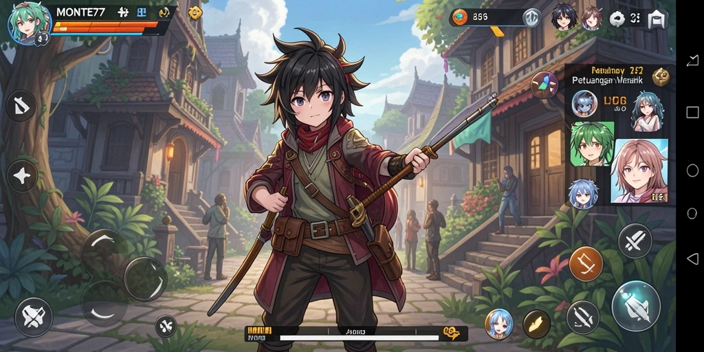 Tampilan gameplay <strong>MONTE77</strong> yang penuh aksi dan berwarna-warni.