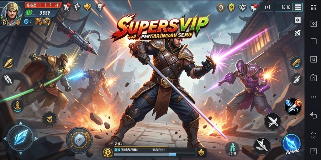 Tampilan gameplay <strong>SUPERSVIP</strong> menunjukkan aksi seru dalam pertarungan.